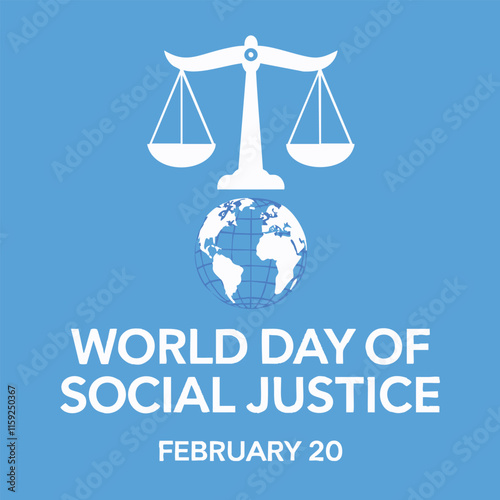 Illustration honoring the World Day of Social Justice on February 20, showing a balance scale,