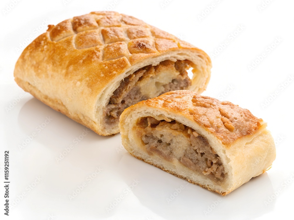 puff pastry pastry with meat isolated on white background
puff pastry pastry with meat isolated on white background