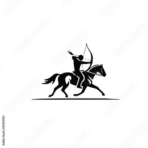 Logo Illustration of a silhouette of an archer riding a horse
