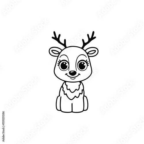 cute deer Vector illustration with line art