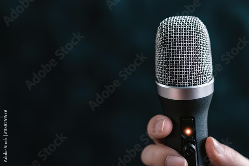 A Close-Up View of a Sleek Handheld Microphone with Glowing Light, Perfect for Music and Podcasting, Showcasing Modern Audio Equipment in Professional Settings