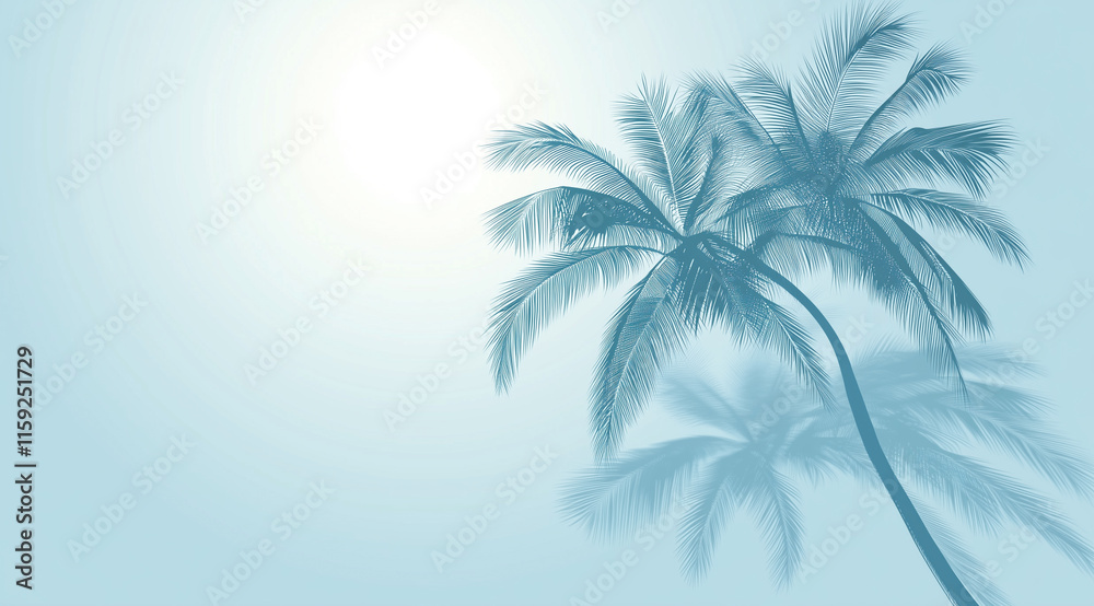 Obraz premium Abstract palm tree background on aqua blue with copy space