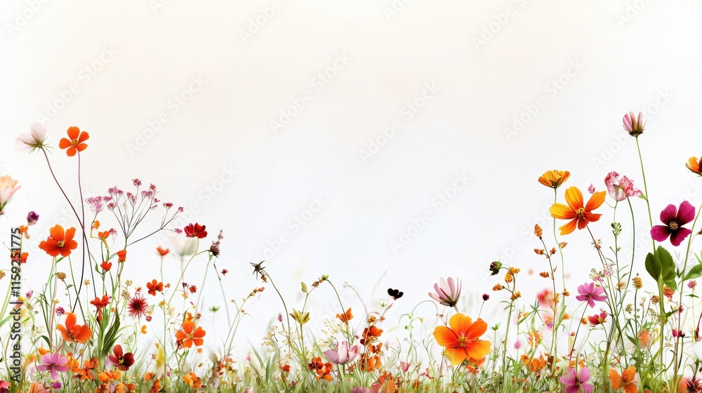 Fototapeta premium Vibrant Floral Background with Colorful Wildflowers and Soft Light Environment