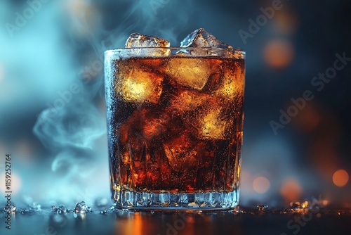 Refreshing Soda with Ice Cubes and Smoke photo