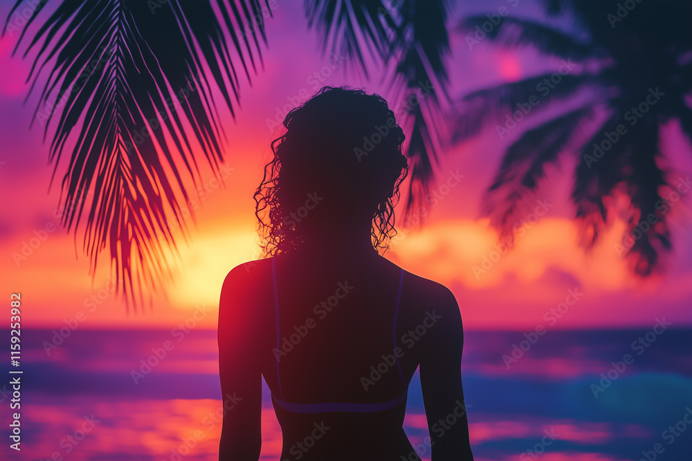 Fototapeta premium Tropical Sunset Silhouette at Beach