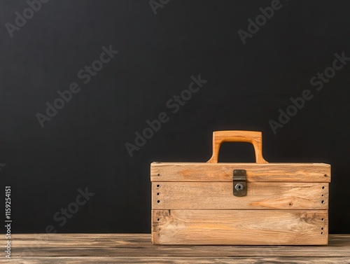 handmade woodwork concept. Artisan wooden toolbox, built for durability and practicality, High-quality wooden toolbox, Sturdy and traditional photo