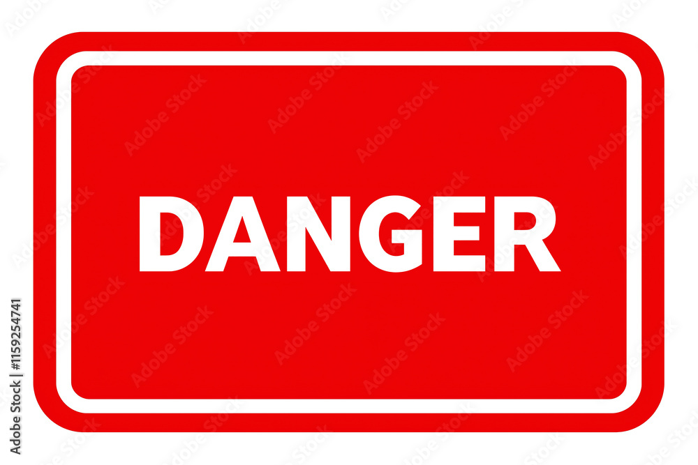 Illustrated bright red sign with the bold word 'DANGER' in clear letters. For safety, hazard warnings, and alert themes. Danger or warning banner. Illustrated bright red sign with the bold word 'DANGER' in clear letters. For safety, hazard warnings, and alert themes. Danger or warning banner.