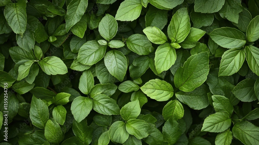 Fresh Green Mint Leaves in Natural Arrangement on Dark Background Fresh Green Mint Leaves in Natural Arrangement on Dark Background