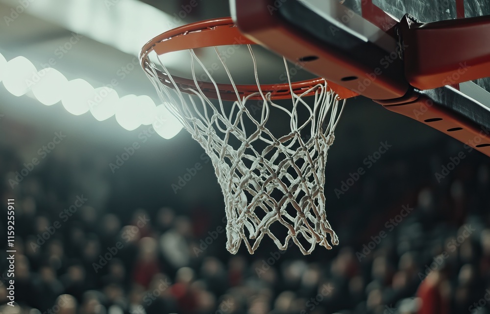 A basketball is going through the net with a crowd cheering in the background. Wallpaper AI generated image A basketball is going through the net with a crowd cheering in the background. Wallpaper AI generated image