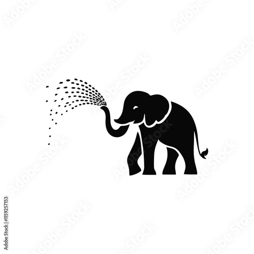 Vector illustration of an elephant silhouette with a trunk spouting water