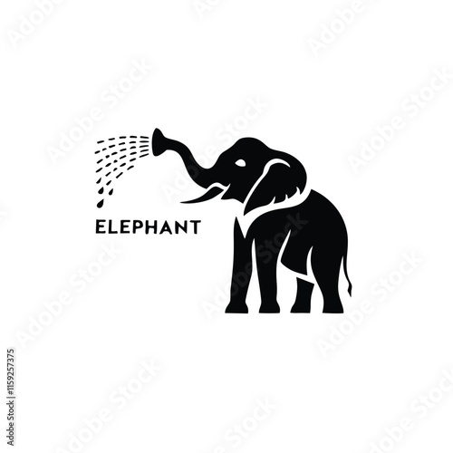 Vector illustration of an elephant silhouette with a trunk spouting water