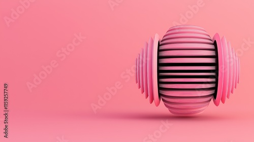 Abstract 3D Model of Rotating Data Visualization with Layered Structure Against a Soft Pink Background for Innovative Design and Artistic Representations photo