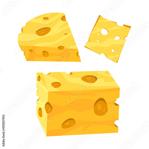 Cartoon Cheese Illustrations Set in Bright Yellow for Food and Dairy Designs