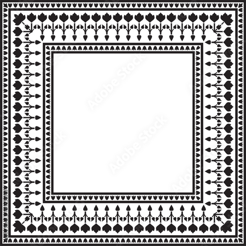 Vector monochrome black square turkish national ornament. Ottoman border, frame. Ethnic floral rectangle, Seljuk Turks pattern. Decoration of the Sultan's palaces
