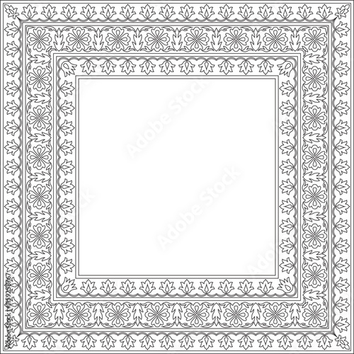 Vector black contour square Turkish national ornament. Ottoman border, frame. Ethnic floral rectangle, Seljuk Turks pattern. Decoration of the Sultan's palaces