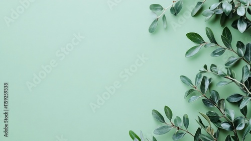 Wallpaper Mural Green leaves border on pastel background. Torontodigital.ca