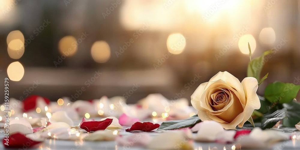 valentine roses spark concept. A soft rose surrounded by petals glows in warm light, creating a romantic ambiance. valentine roses spark concept. A soft rose surrounded by petals glows in warm light, creating a romantic ambiance.