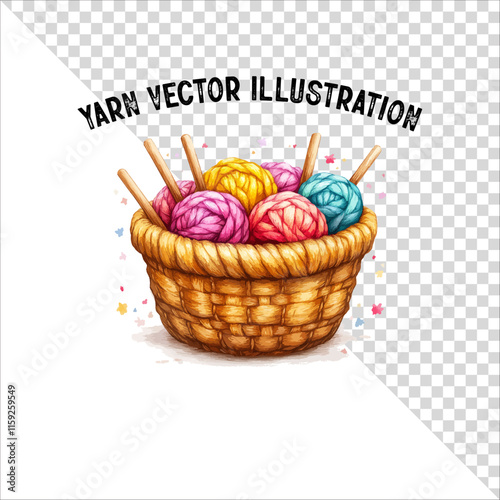 A clipart of knitting needles and yarn with basket. Skein of yarn with knitting needles
