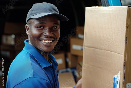 Happy Worker in Delivery Van photo