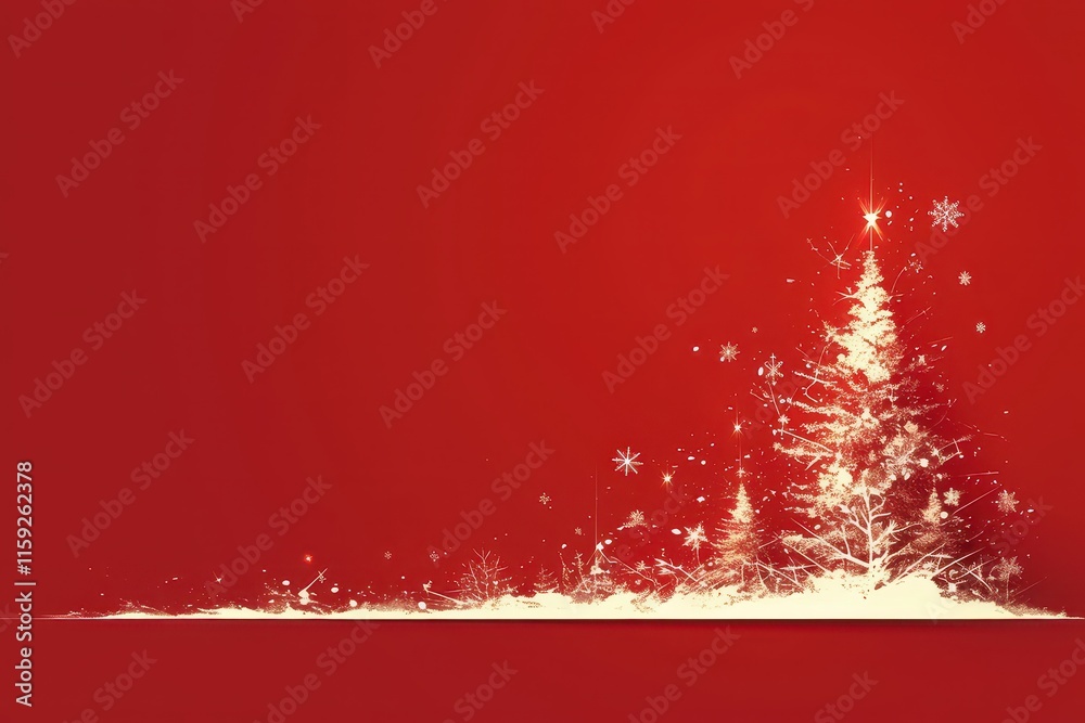 A festive design featuring a snowy tree against a red background. A festive design featuring a snowy tree against a red background.