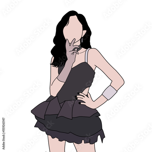 Vector illustration of female idol in black dress.
girl in dress