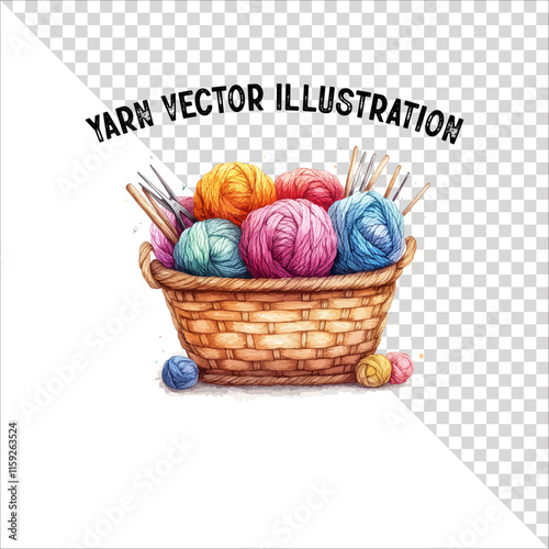 A clipart of knitting needles and yarn with basket. Skein of yarn with knitting needles
