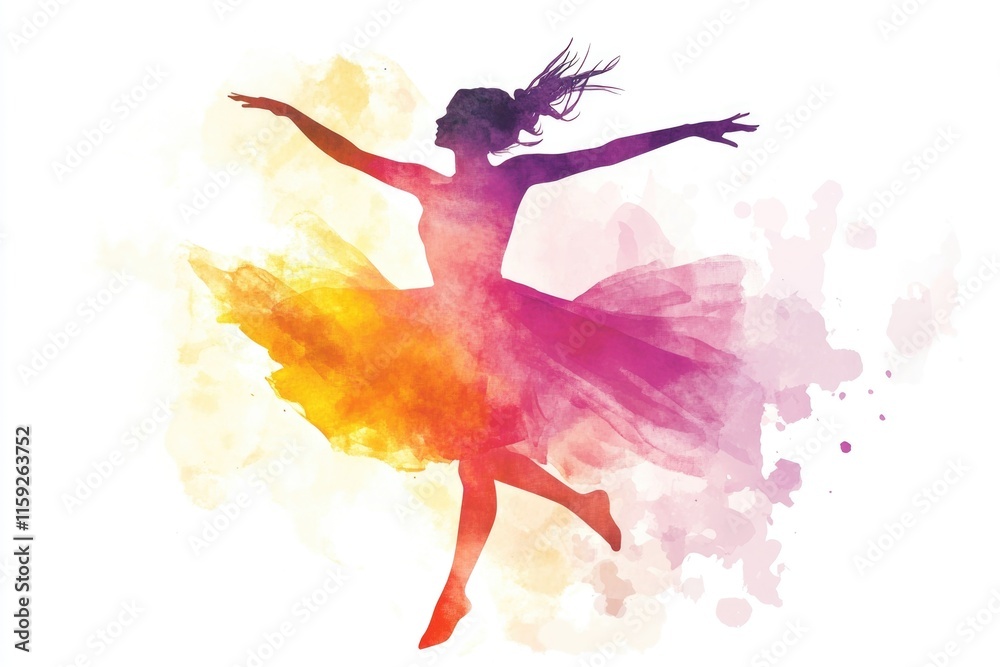 Obraz premium A watercolor painting of a woman wearing a colorful tutu skirt