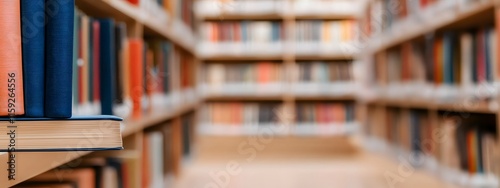 Blurred Library Bookshelves Background for Product Display and Advertising Banners