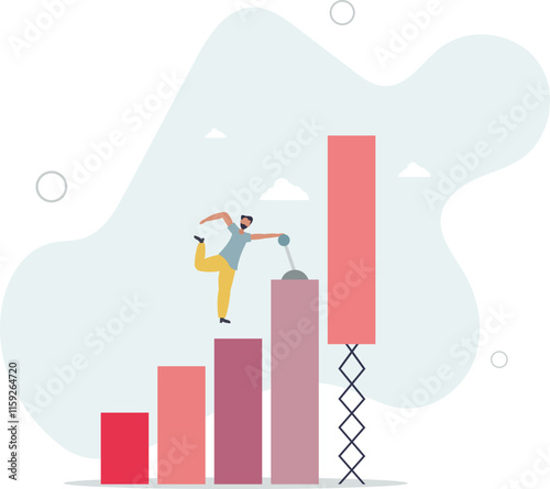 Growing business graph, increase sale or investment growth, profit rising up or revenue growing, development or improvement concept.flat characters.