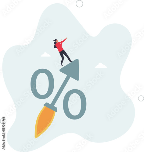 Interest rate rising up, Federal reserve or central bank raising policy, inflation or monetary percentage concept,flat characters.