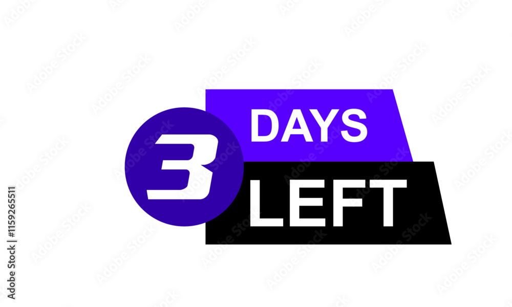 3 Days left countdown button calendar time day counting new year time left neon purple color vector 3 Days left countdown button calendar time day counting new year time left neon purple color vector