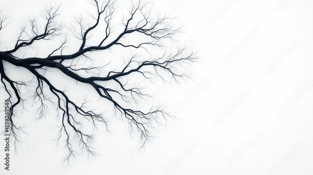 A stark black tree branch contrasts against a white background, creating a minimalist yet striking visual effect. A stark black tree branch contrasts against a white background, creating a minimalist yet striking visual effect.