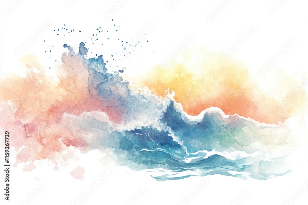 Fototapeta premium Watercolor illustration of an ocean wave, ideal for use in designs and projects related to nature, travel, and relaxation