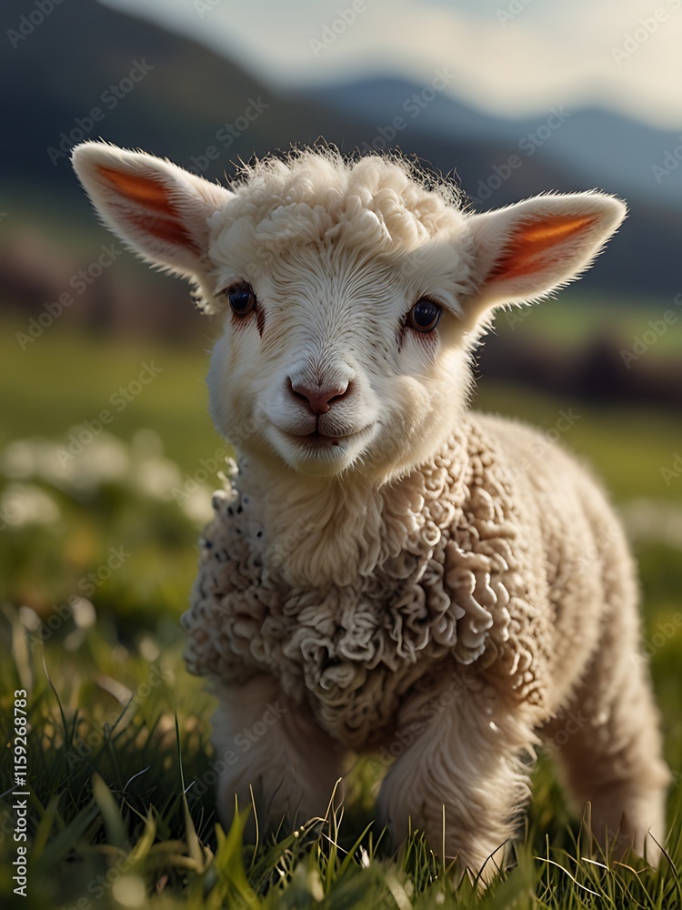 Fototapeta premium a baby lamb standing in grass