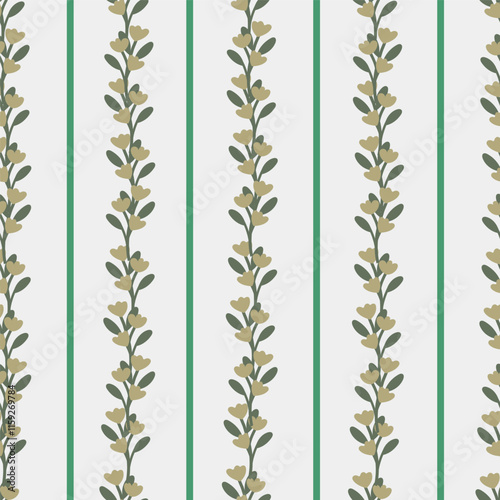 Seamless pattern with white wildflower. Vector botanical floral pastel green background. Delicate floral and herb illustration.