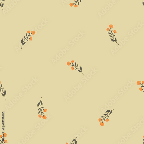 Seamless pattern with orange wildflower. Vector botanical floral background. Delicate floral and herb illustration.