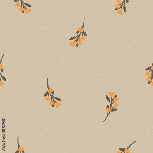 Seamless pattern with orange wildflower. Vector botanical floral background. Delicate floral and herb illustration.