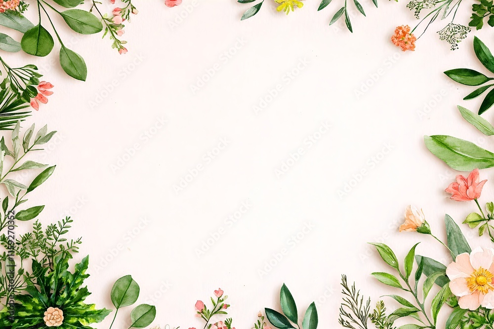 Fototapeta premium Delicate Botanical Frame with Vibrant Flowers and Lush Greenery Classic European Influences