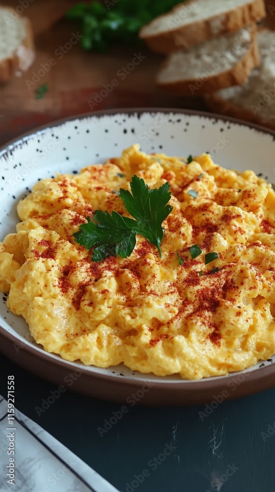 Creamy Scrambled Eggs with Paprika and Parsley Garnish Creamy Scrambled Eggs with Paprika and Parsley Garnish
