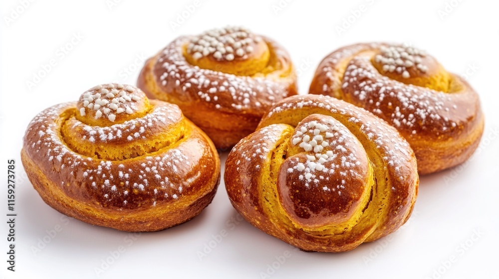 Freshly baked pastries arranged on a clean white surface, perfect for food photography and advertising Freshly baked pastries arranged on a clean white surface, perfect for food photography and advertising