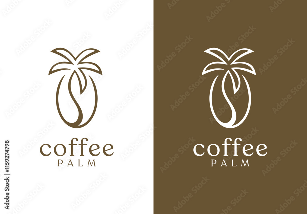 coffee bean with palm tree logo design vector concept