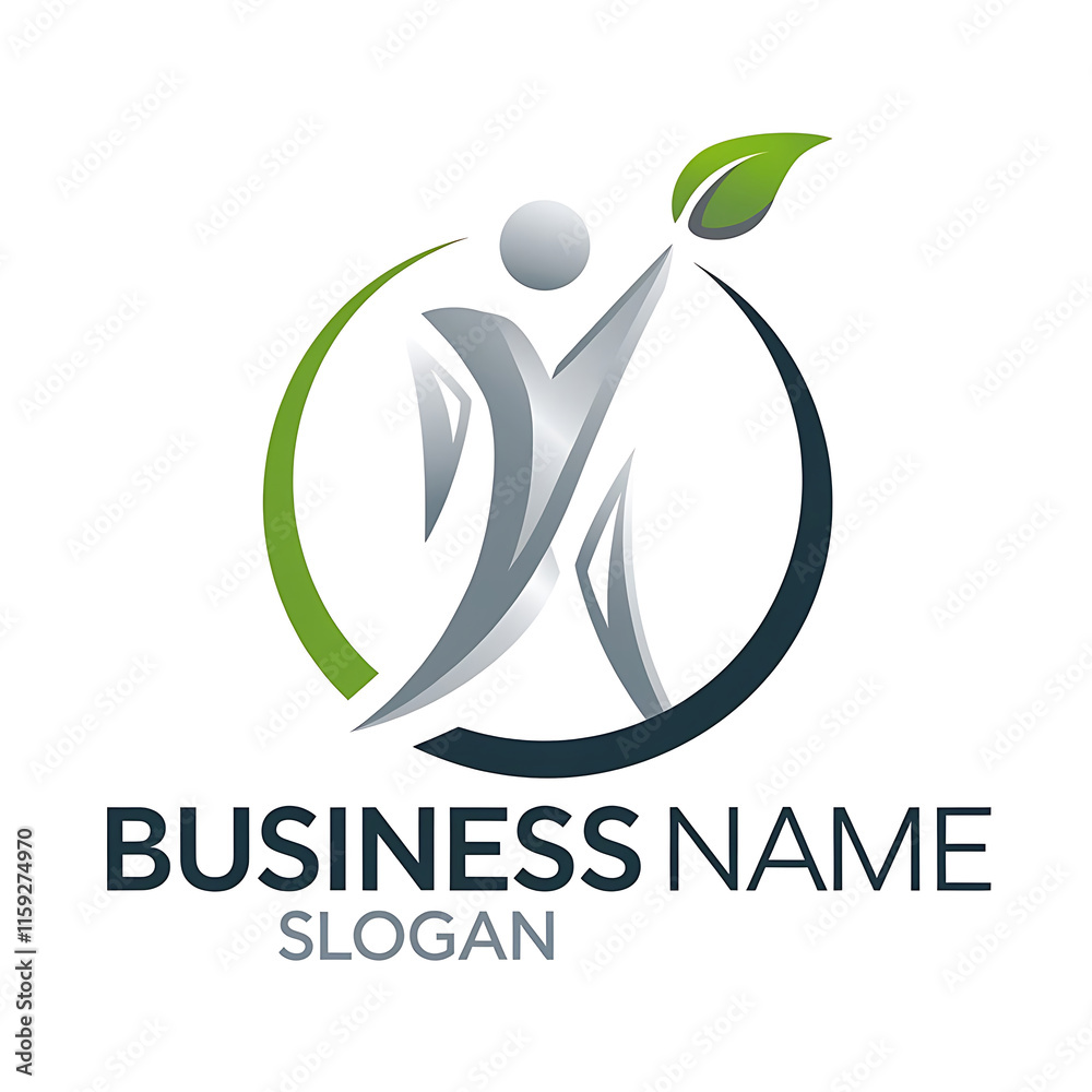 Abstract Human Figure Logo with Leaf and Motion Circle Abstract Human Figure Logo with Leaf and Motion Circle