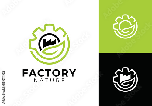 leaf energy factory gear logo icon design template	