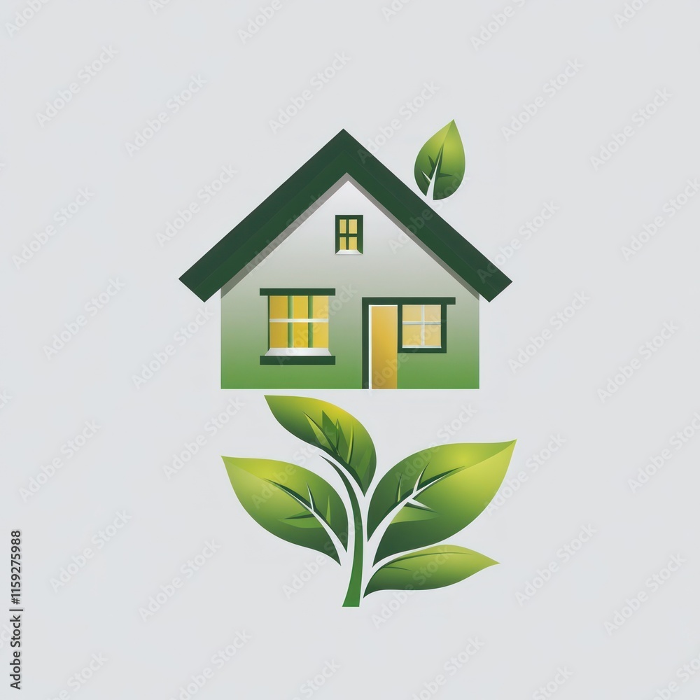 Eco-friendly house icon with green leaves. Eco-friendly house icon with green leaves.