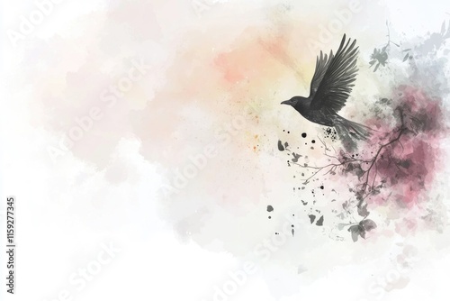 A black bird perched on a tree branch, natural scene