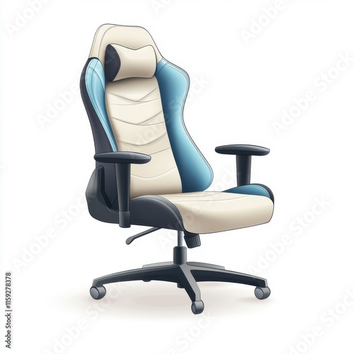 Stylish ergonomic office chair with a blue and cream design, perfect for workspaces.