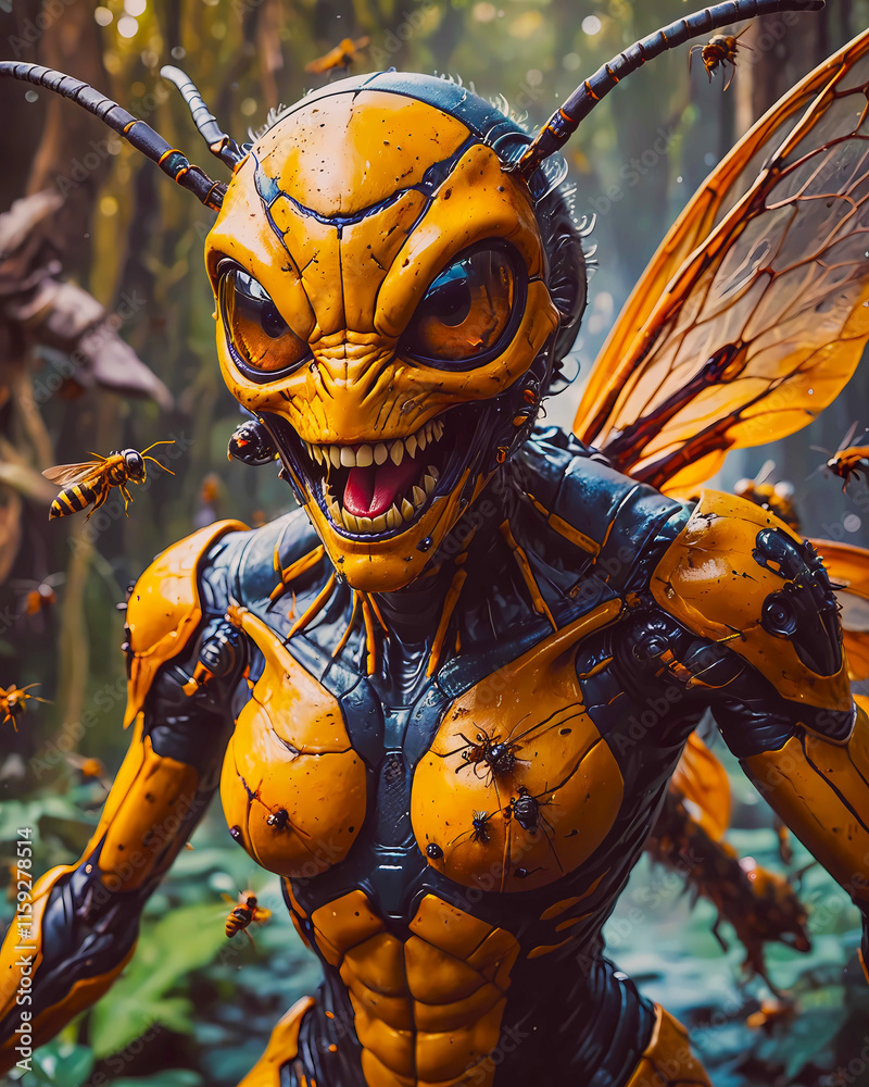 mutant monster half men half insect dark horror scary Halloween creepy spooky - wasp
