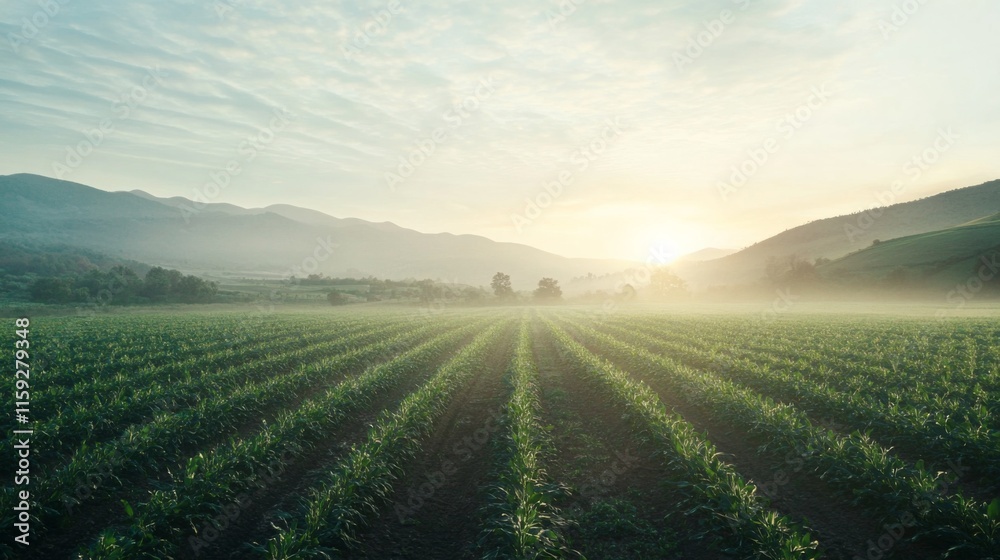 Aerial View of Landscape at Sunrise with Fog Aerial View of Landscape at Sunrise with Fog