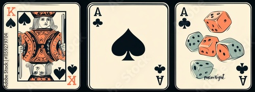 Illustration of Cards and Dice Featuring Poker Elements and Patterns