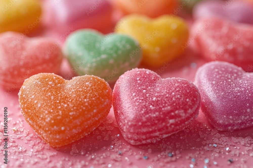 A close-up view of a collection of colorful candy hearts A close-up view of a collection of colorful candy hearts